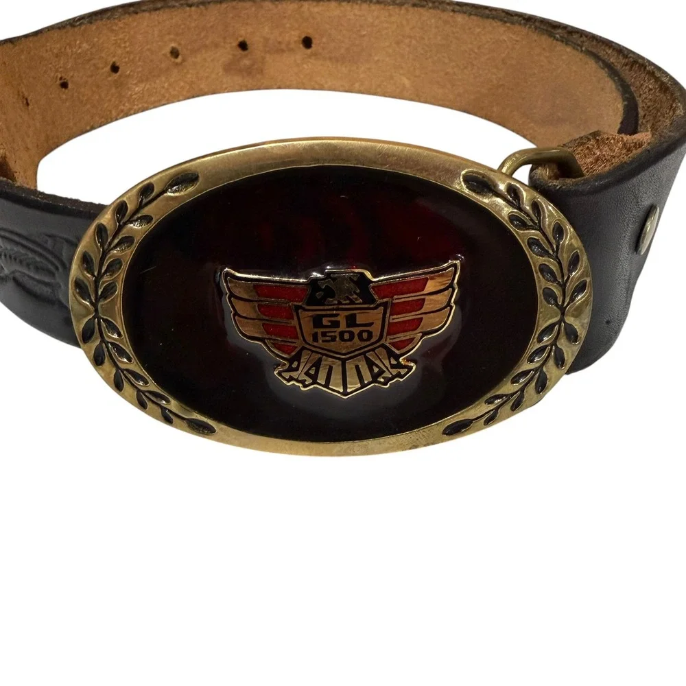 Vintage Honda Goldwing GL‎ 1500 Heritage Solid Brass Belt Buckle Black Leather